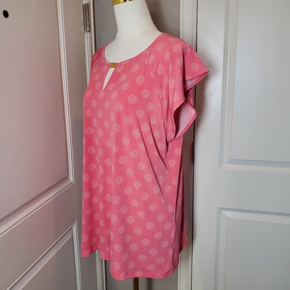 Liz Claiborne Coral Pink Women's Keyhole Blouse with Goldtone Hardware Size XL - Picture 12 of 16
